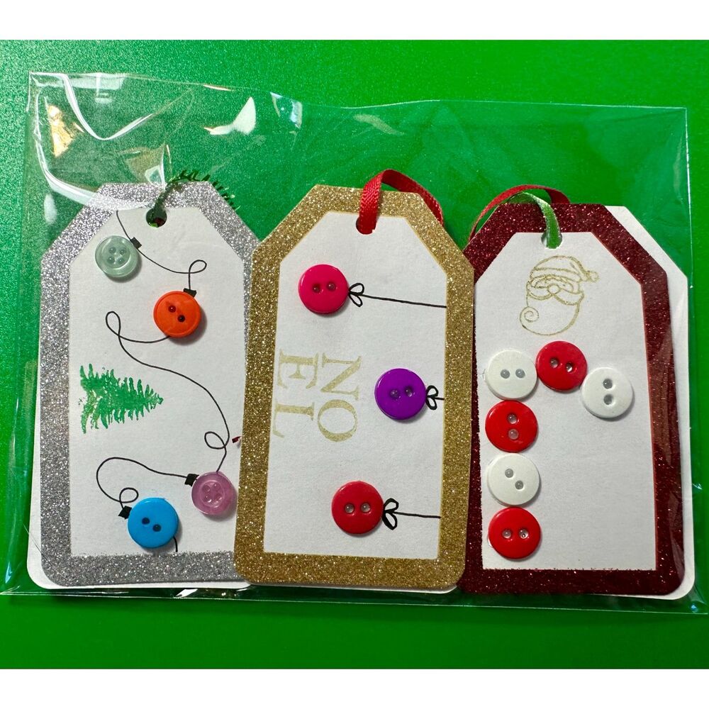 Handmade Holiday Button & Glitter Gift Tags (Random set of 6 per package)